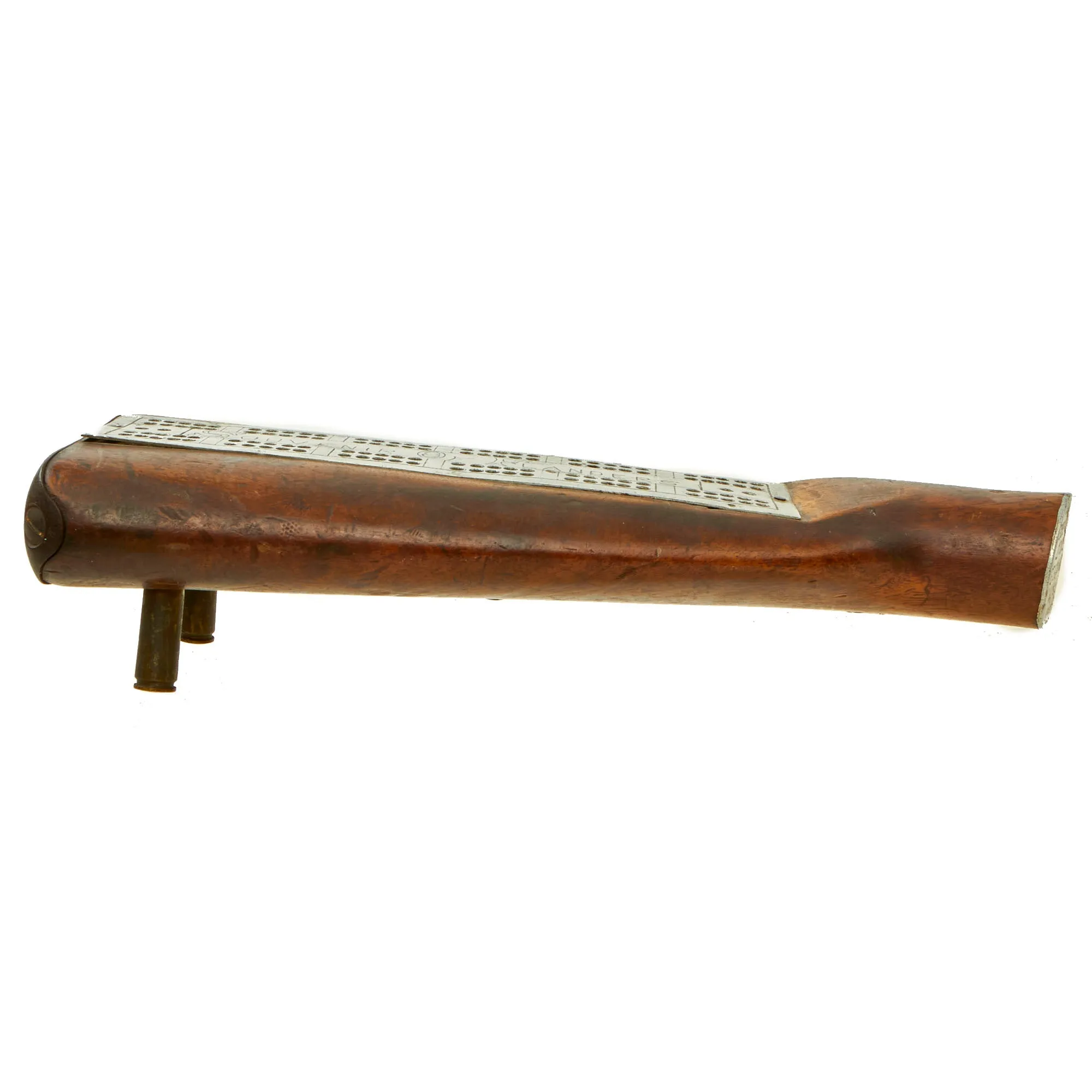 Original British WWI Trench Art Cribbage Board Constructed From German Gewehr 98 Buttstock Taken From Battle of Pilkem Ridge Location in 1917 - Third Battle of Ypres