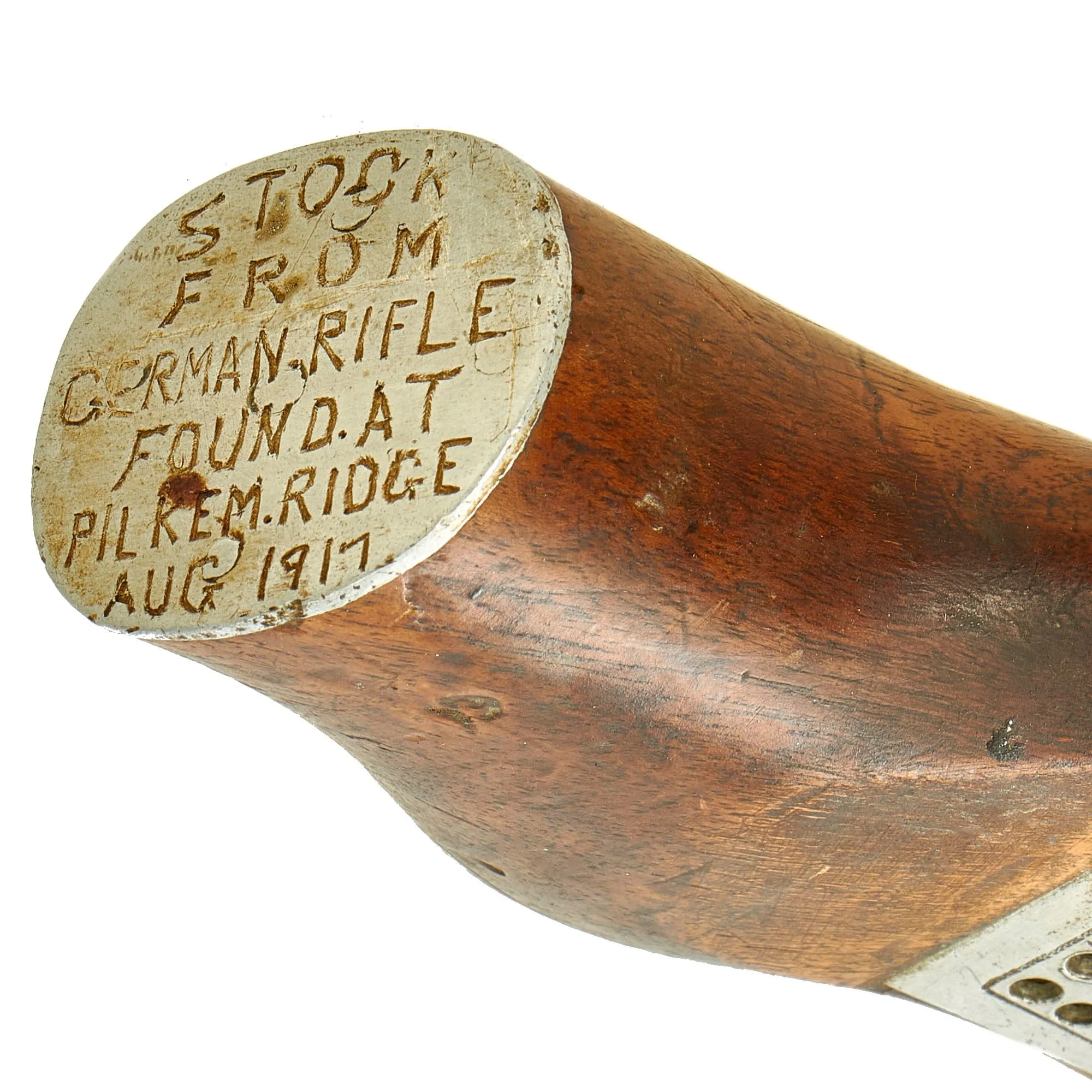 Original British WWI Trench Art Cribbage Board Constructed From German Gewehr 98 Buttstock Taken From Battle of Pilkem Ridge Location in 1917 - Third Battle of Ypres