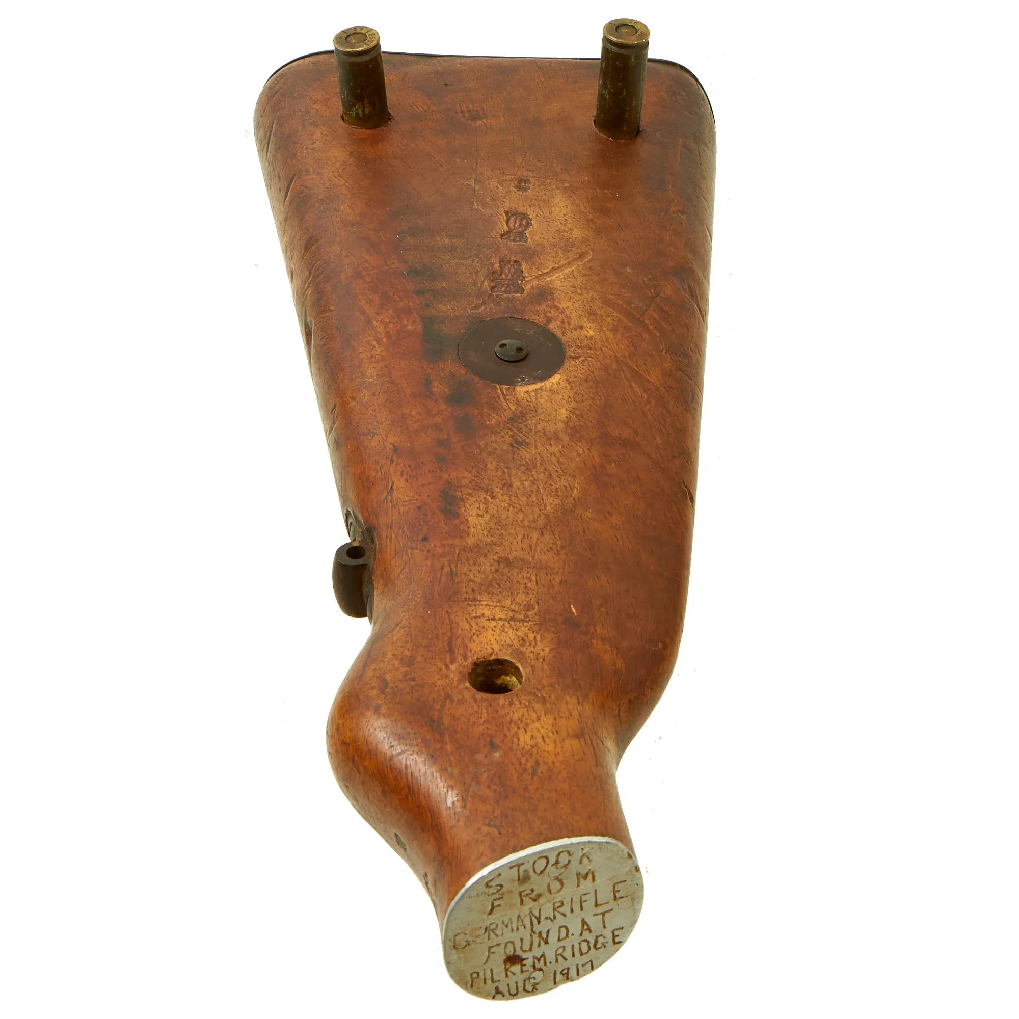 Original British WWI Trench Art Cribbage Board Constructed From German Gewehr 98 Buttstock Taken From Battle of Pilkem Ridge Location in 1917 - Third Battle of Ypres