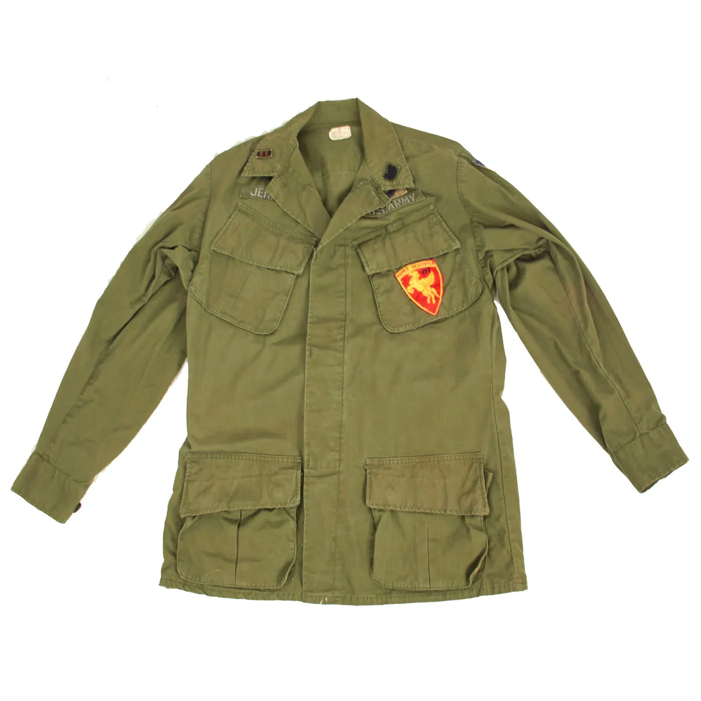 Original U.S. Vietnam War 197th Armed Helicopter Company Pilot’s OG-107 Type III Jungle Jacket with Incountry Made Insignia - First Helicopter Company Deployed To South Vietnam