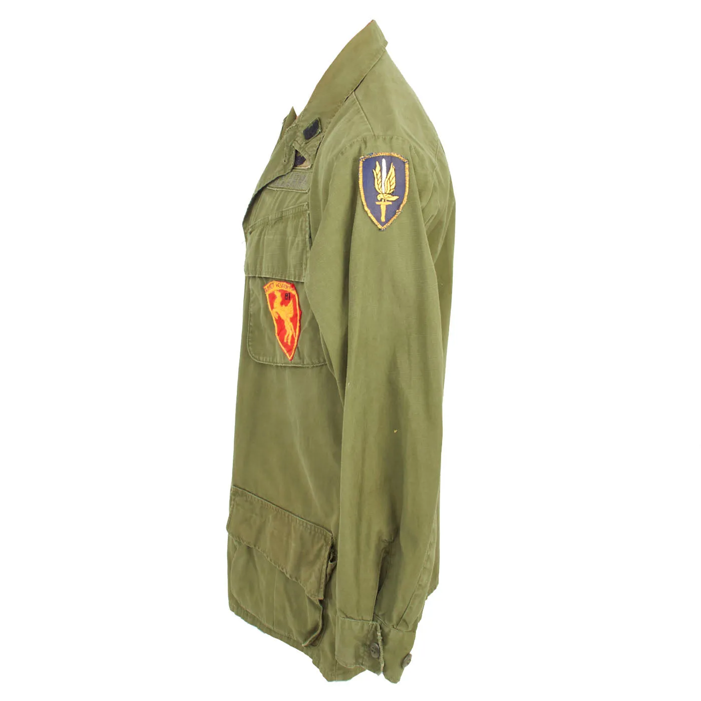 Original U.S. Vietnam War 197th Armed Helicopter Company Pilot’s OG-107 Type III Jungle Jacket with Incountry Made Insignia - First Helicopter Company Deployed To South Vietnam