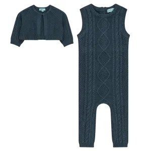 P4626/24/28-CABLE CARDIGAN/OVERALL/HAT SET-STEEL BLUE