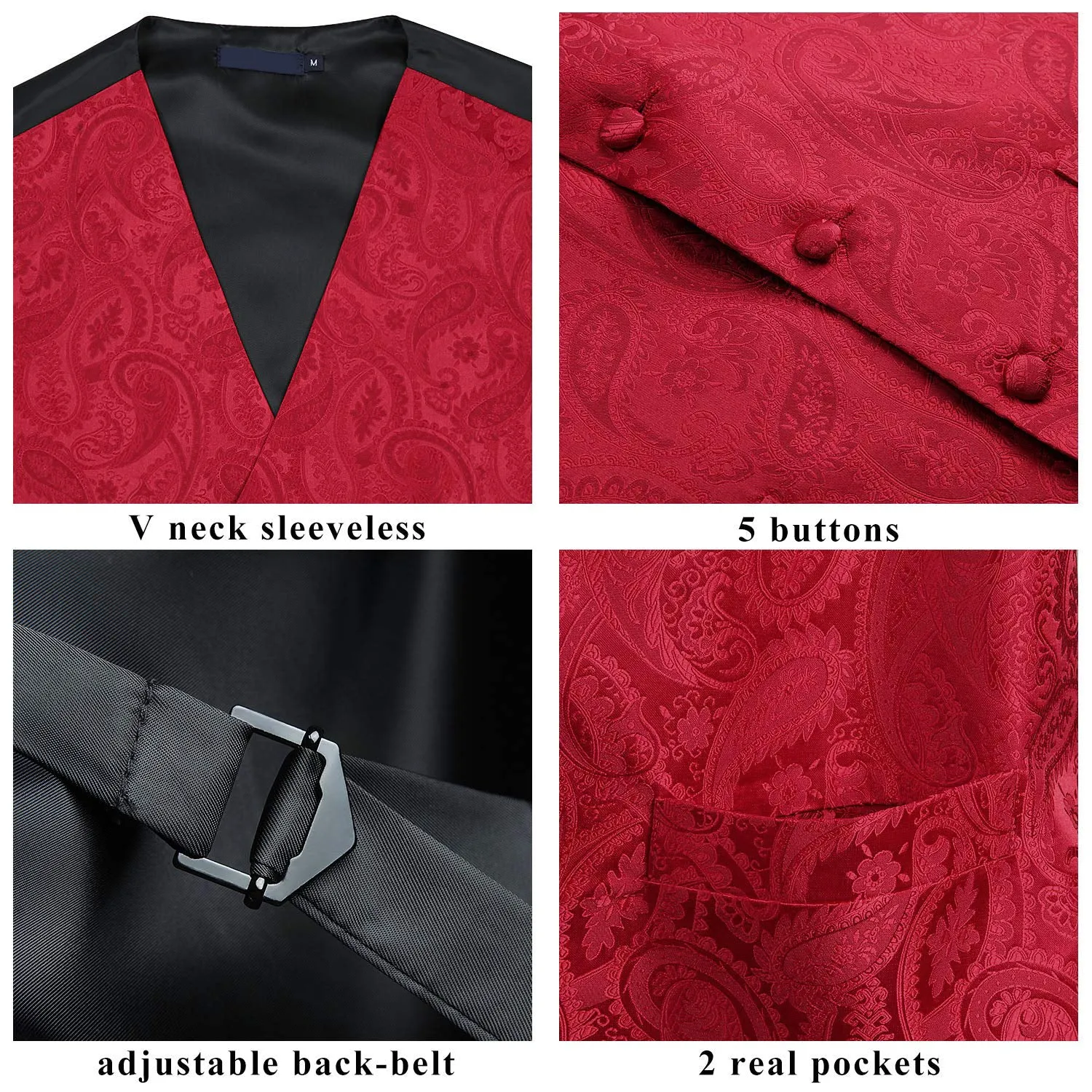 Paisley Suit Vest Tie Handkerchief Set - RED