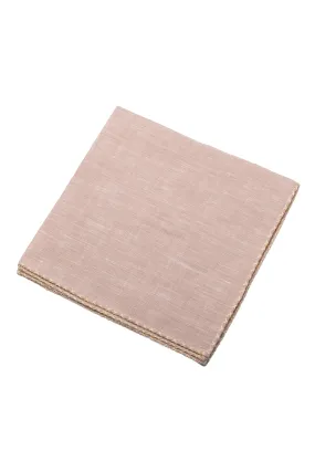 Pale Yellow X-Stitch Edge Light Brown Linen Pocket Square