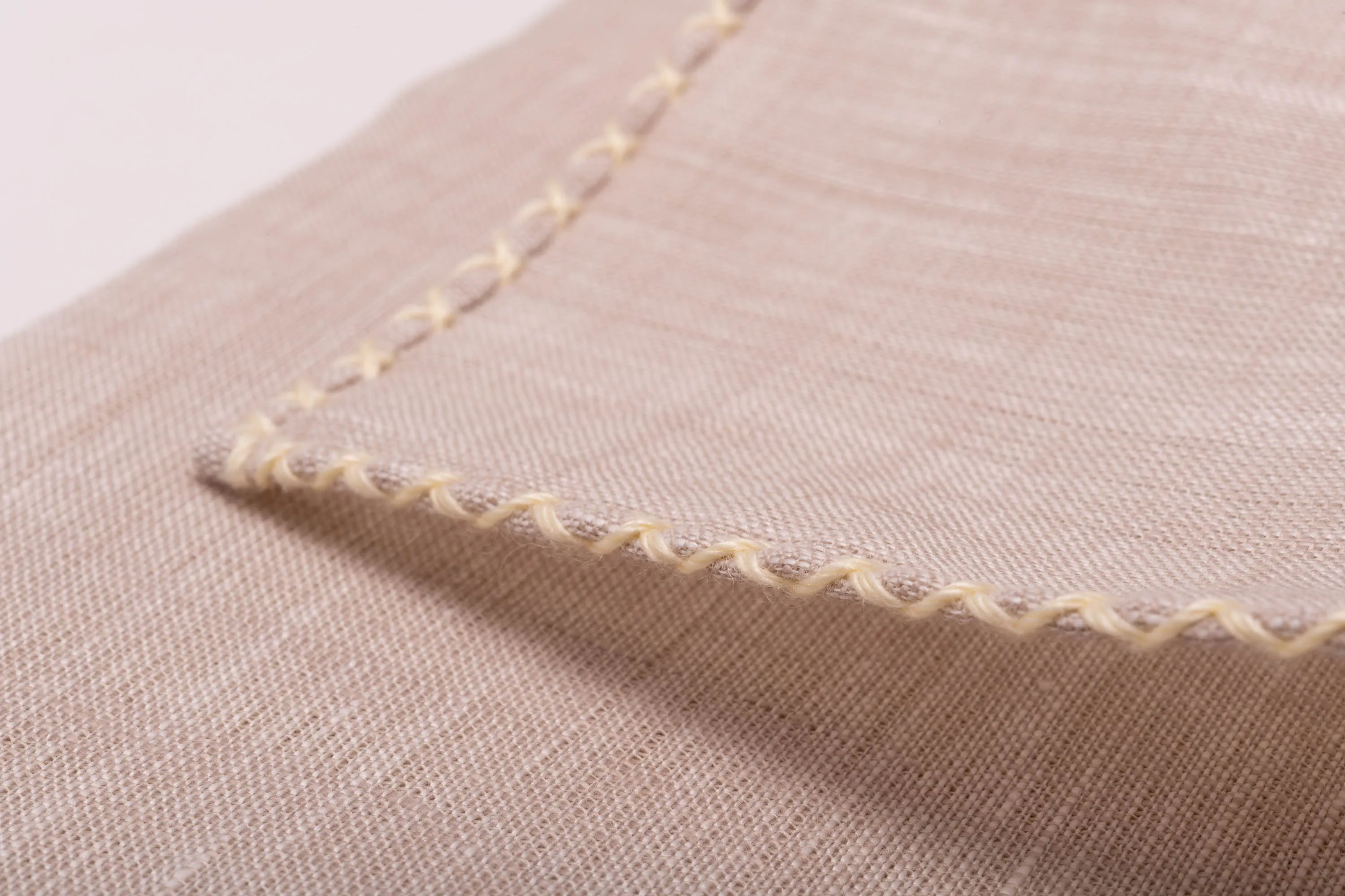 Pale Yellow X-Stitch Edge Light Brown Linen Pocket Square