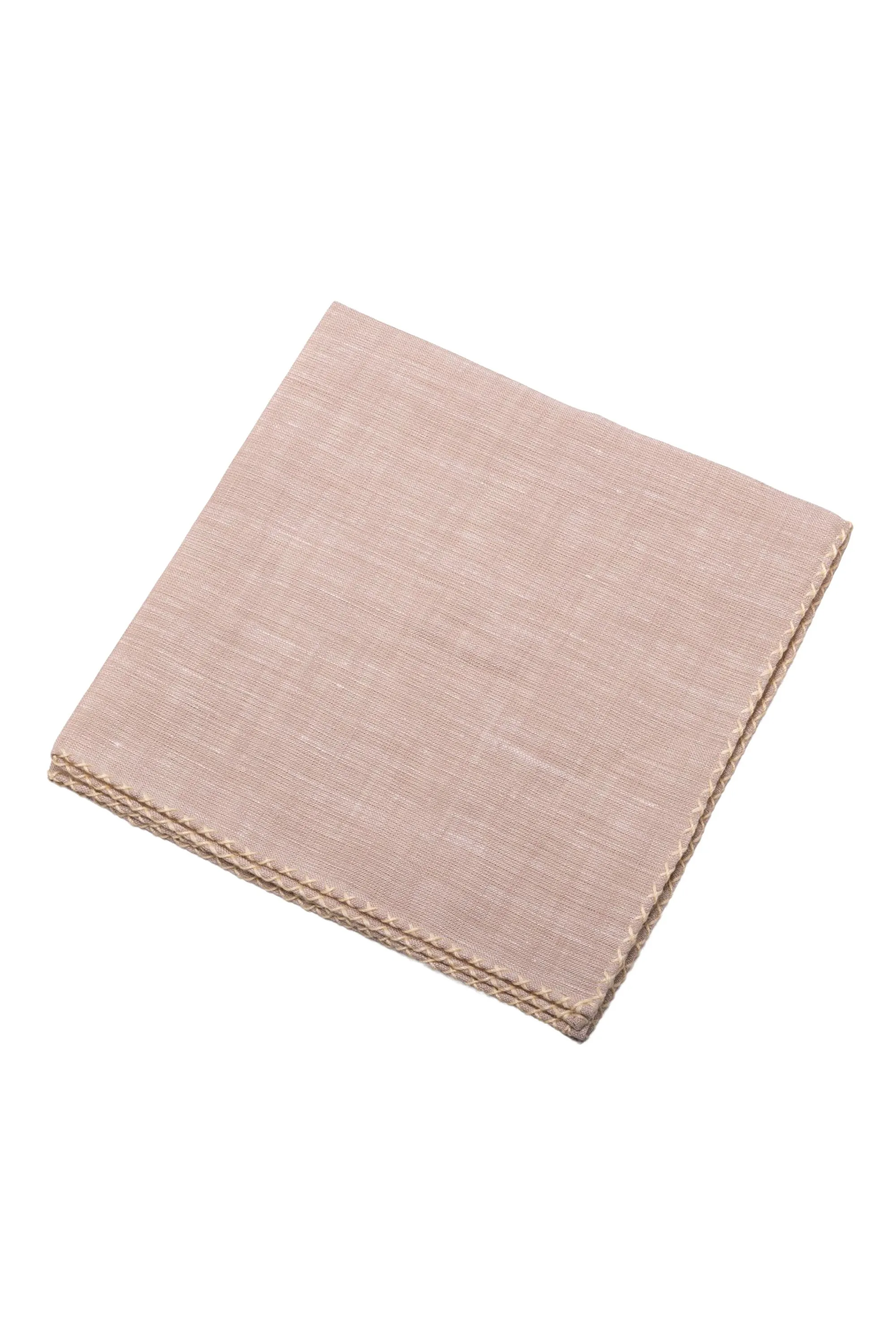 Pale Yellow X-Stitch Edge Light Brown Linen Pocket Square