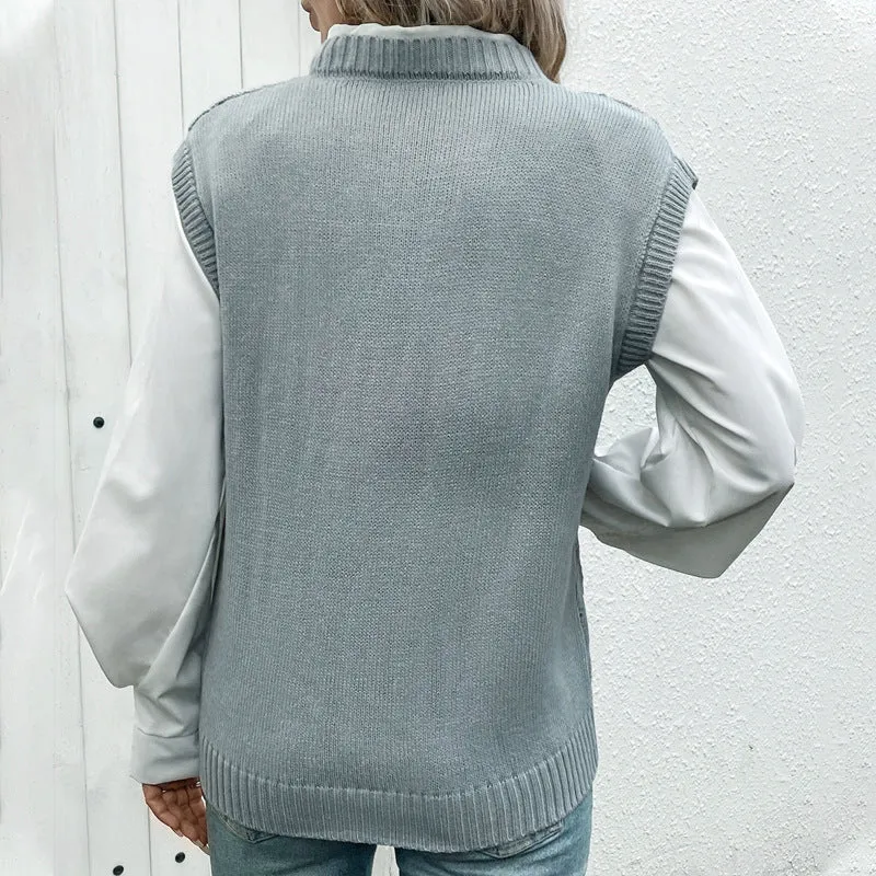 PEOPLETERRITORY  trade gray top New new  women's clothing  twisted v-neck pullover knitted vest