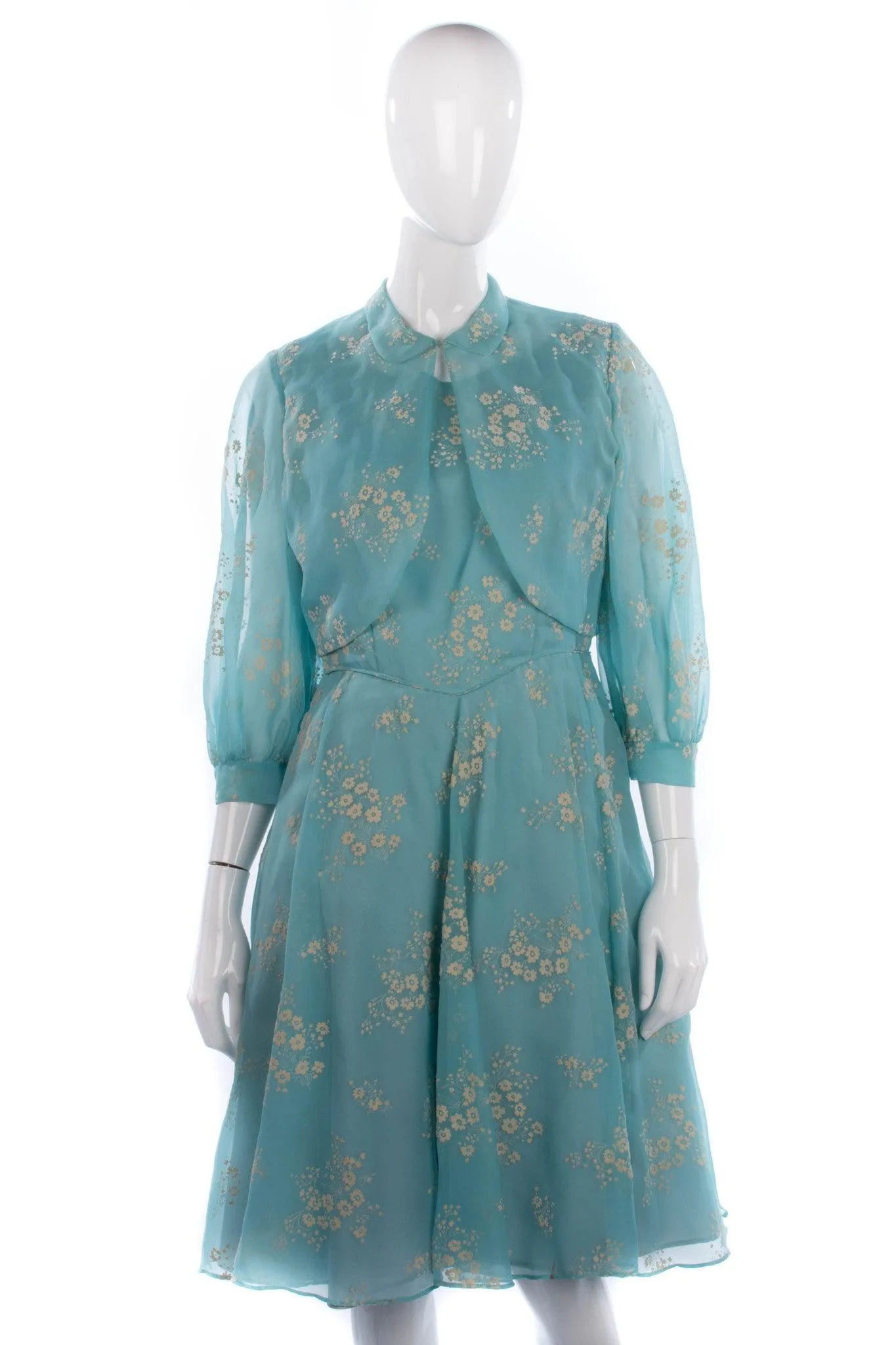 Peter Robinson Vintage Pale Blue Floral Dress and Jacket UK 12/14