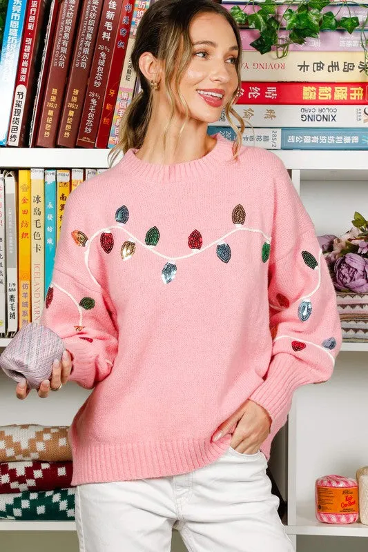 Pink Long Sleeve Sequin Detail Sweater