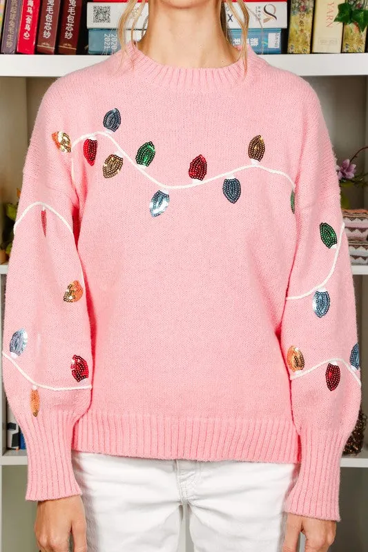 Pink Long Sleeve Sequin Detail Sweater