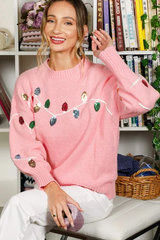 Pink Long Sleeve Sequin Detail Sweater