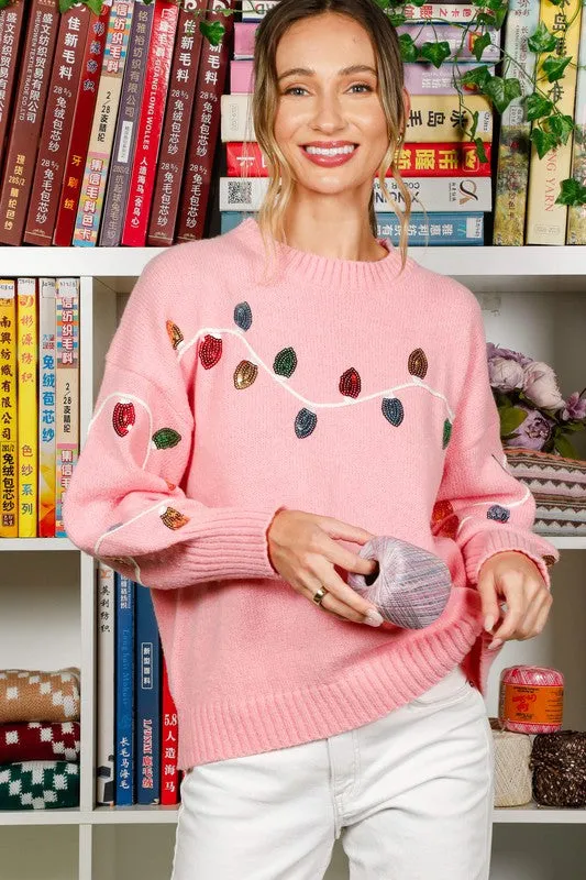 Pink Long Sleeve Sequin Detail Sweater