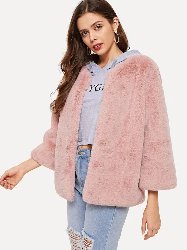 Plain Ultra Soft Faux Fur Jacket Coat