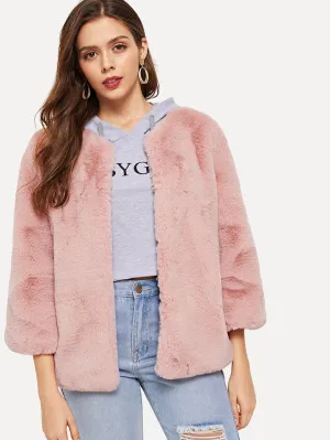 Plain Ultra Soft Faux Fur Jacket Coat