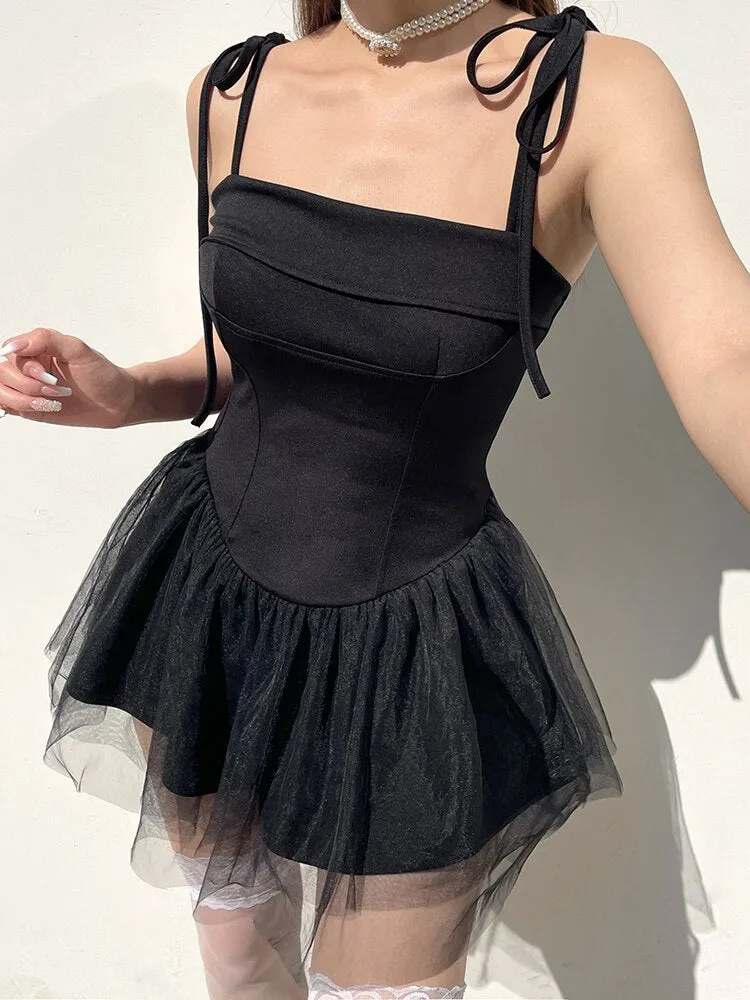 Pleated Mesh Patchwork Tulle Slim Dress