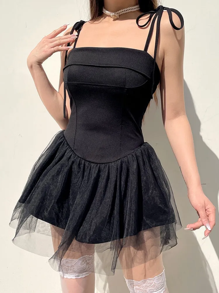 Pleated Mesh Patchwork Tulle Slim Dress