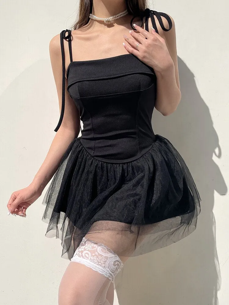 Pleated Mesh Patchwork Tulle Slim Dress