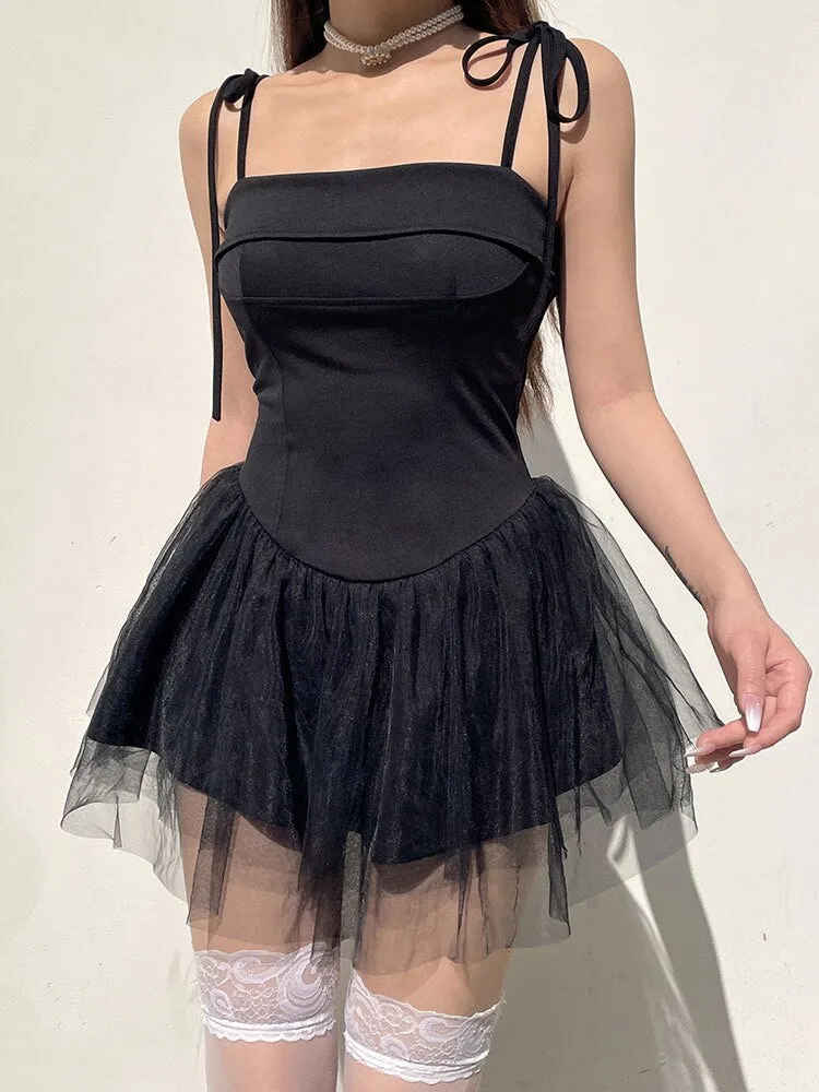 Pleated Mesh Patchwork Tulle Slim Dress