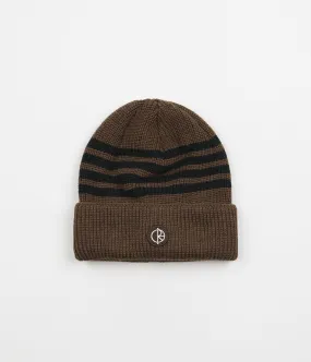 Polar Stripe Merino Beanie - Brass / Dark Green