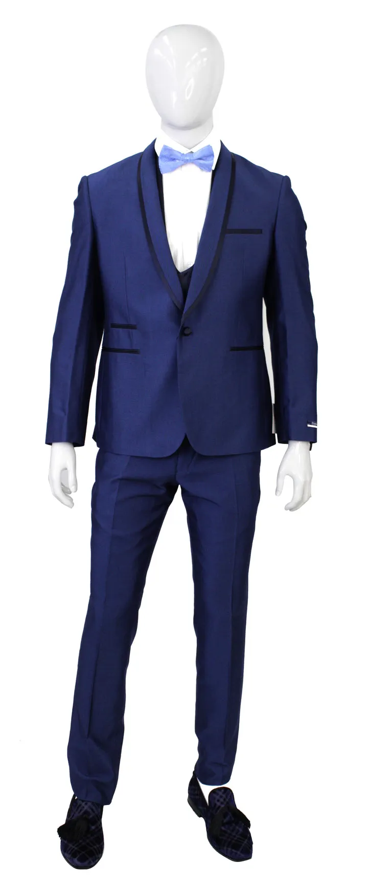 Portabella Solid 1 Button Slim Fit Tuxedo Suit with Compose Shawl Lapel, TUX900-NAVY