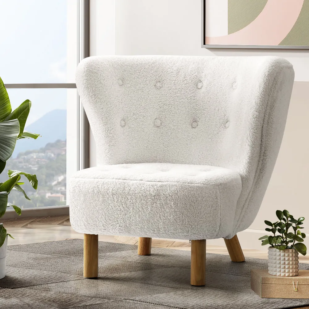 Premium White Sherpa Armchair with High-Back Support - Artiss