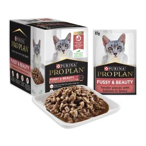 Pro Plan Fussy and Beauty Salmon Adult Wet Cat Food Pouches 85g x 12