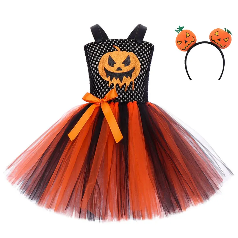 Pumpkin Witch Children's Dress Colorful Girl's Halloween Dress Girls' bow camisole dress