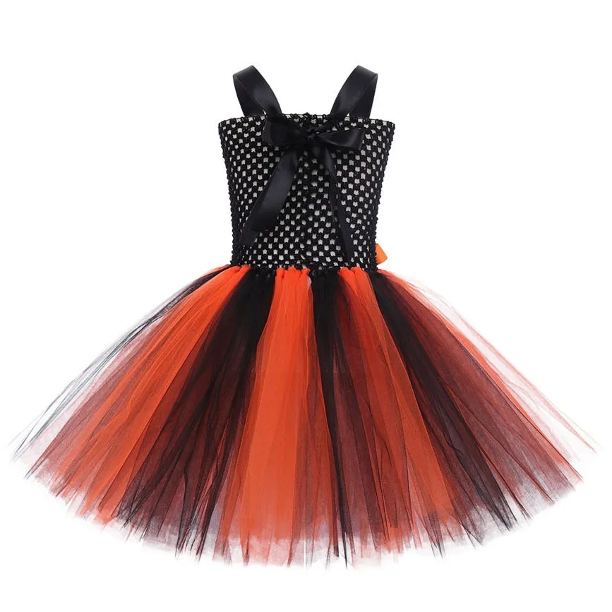 Pumpkin Witch Children's Dress Colorful Girl's Halloween Dress Girls' bow camisole dress