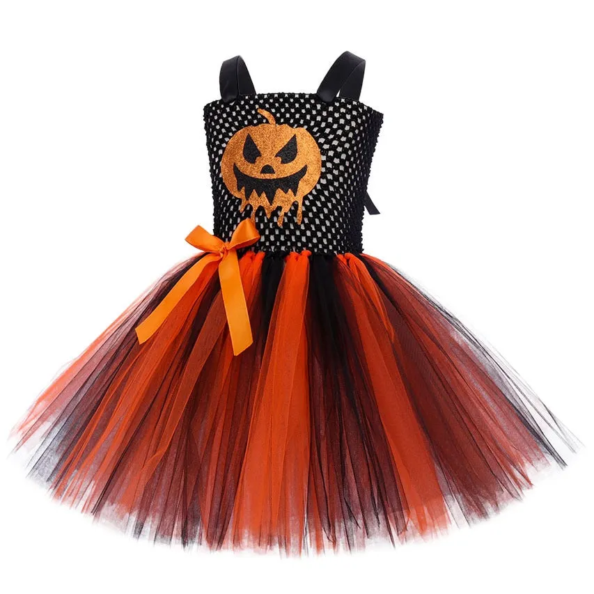 Pumpkin Witch Children's Dress Colorful Girl's Halloween Dress Girls' bow camisole dress