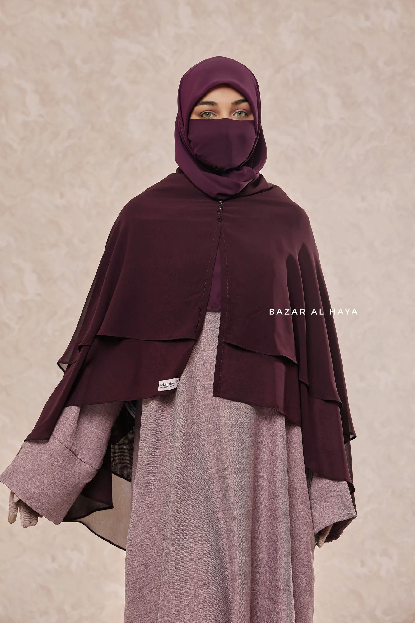 Purple Two Layer Medium Snap Scarf, Khimar, Cape - Super Soft - 3 in 1