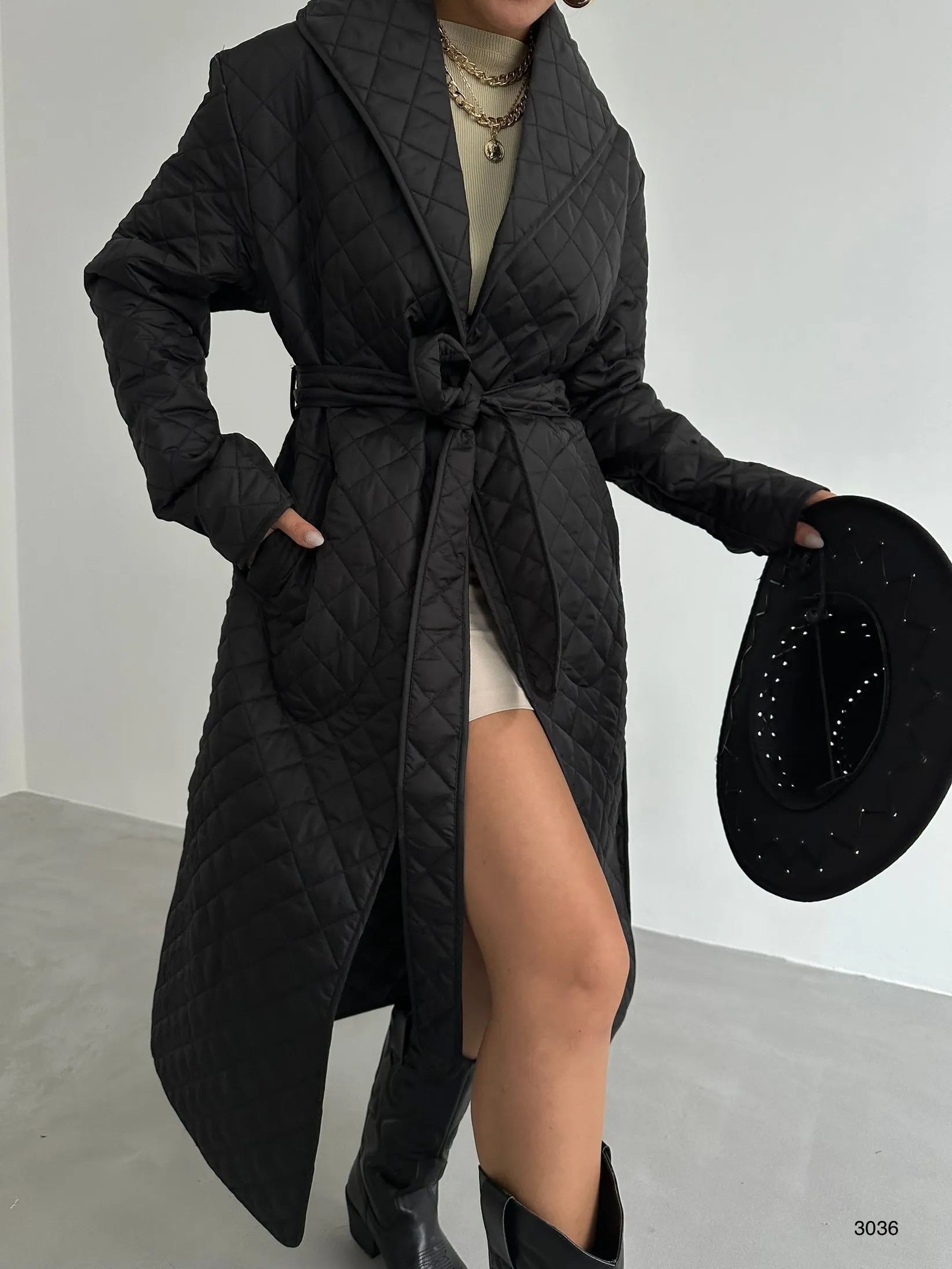 Quilted Pattern Trench Coat