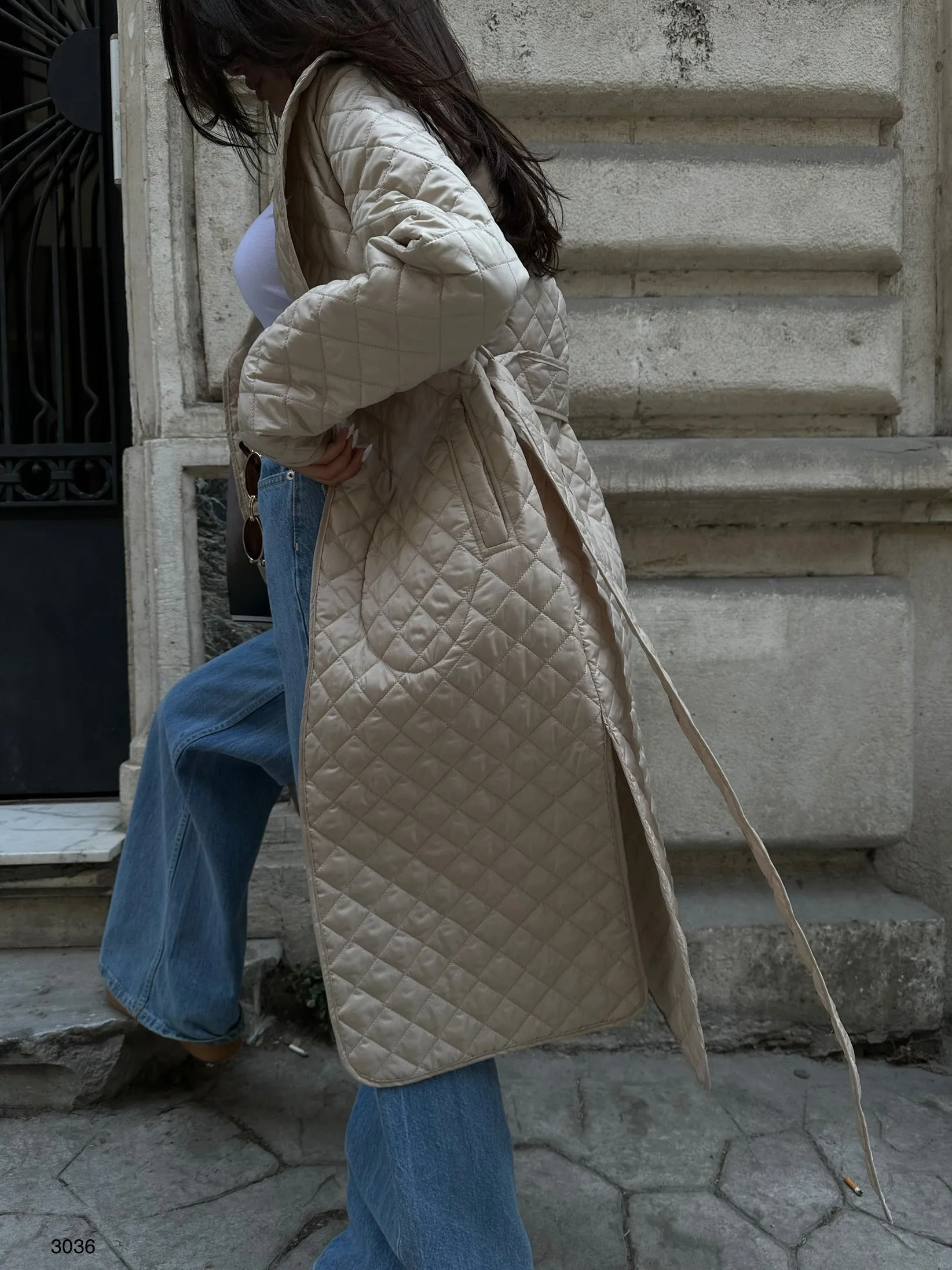 Quilted Pattern Trench Coat