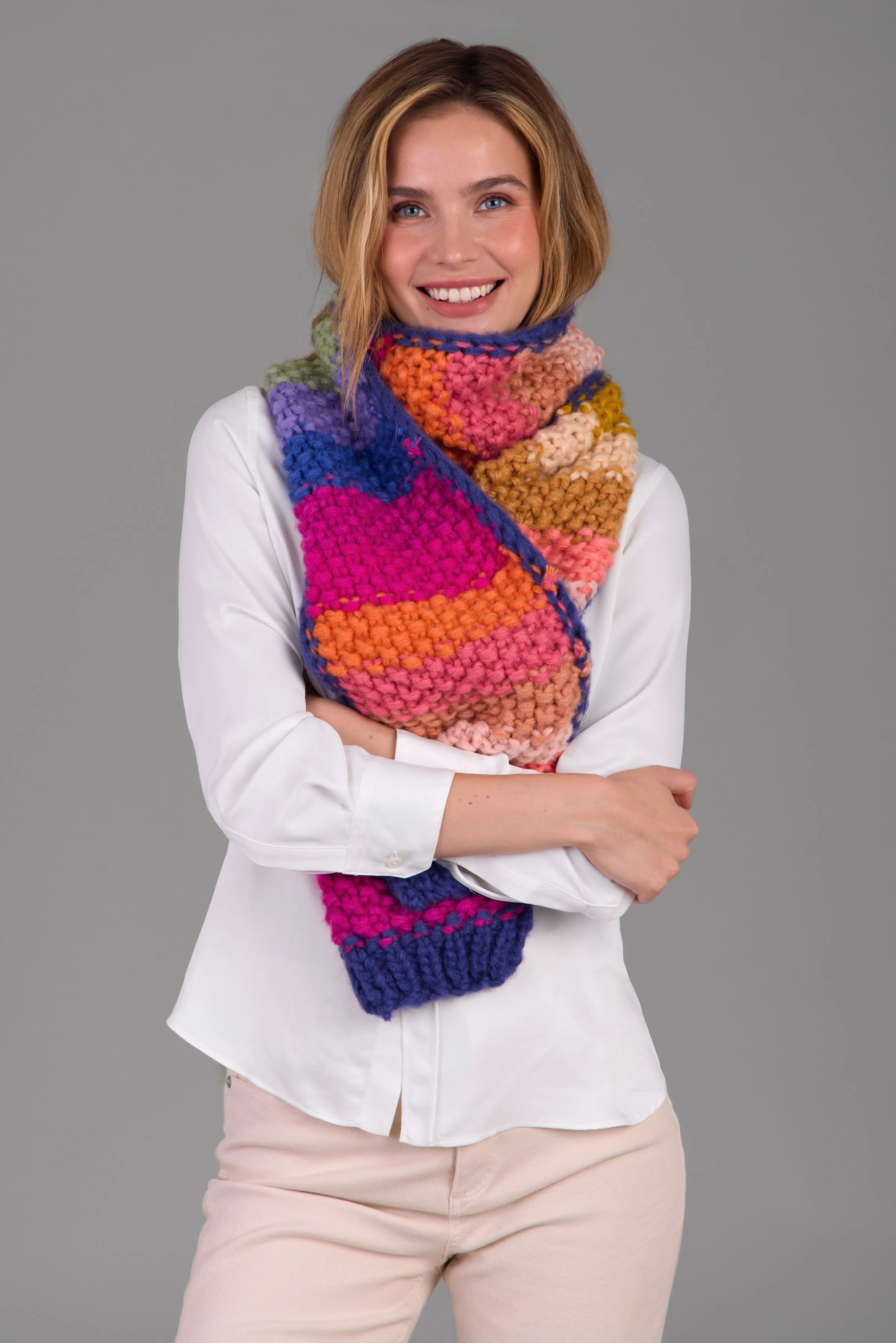 Rainbow Knitted Chunky Scarf