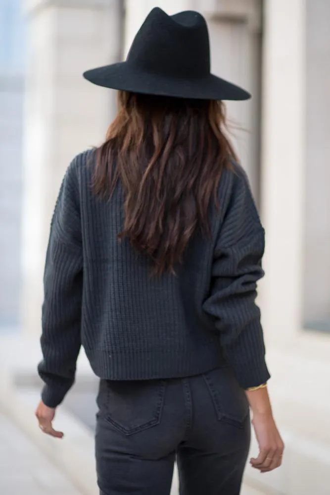 Raven Cropped Cardigan in Charcoal