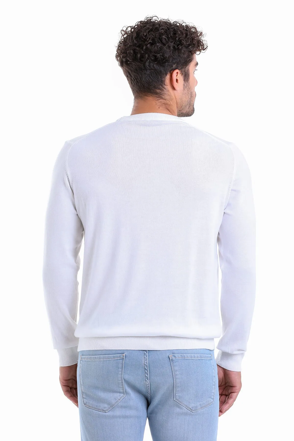 Regular Fit Cotton Ecru Crewneck Sweater