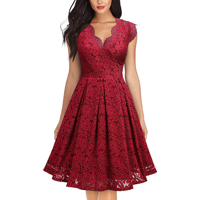 Retro Lace V-Neck Cocktail Dress - Culture Heaven Special