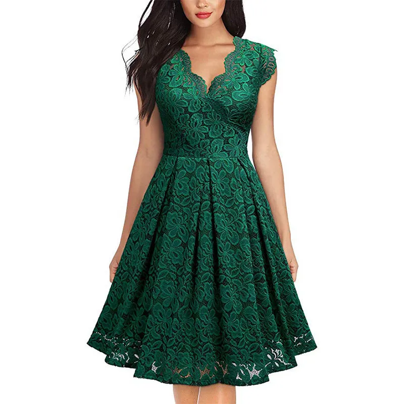 Retro Lace V-Neck Cocktail Dress - Culture Heaven Special