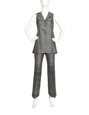 Romeo Gigli Vintage 1997 Black White Grid Raw Silk Vest Top and Pants Set