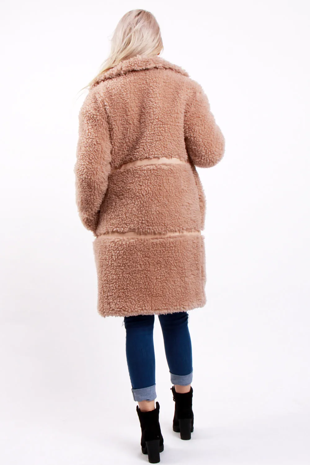 Shaggy Teddy Coat with PU Detail