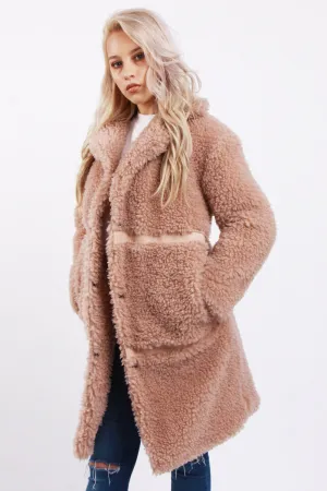 Shaggy Teddy Coat with PU Detail