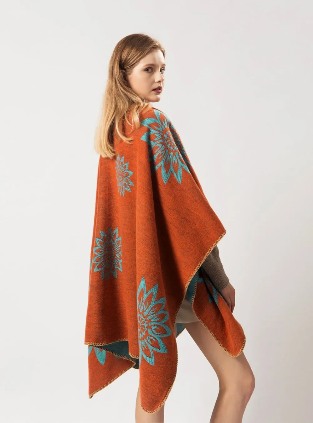 SHAWL DUAL-PURPOSE WARM DOUBLE CASHMERE FLOWER CAPE