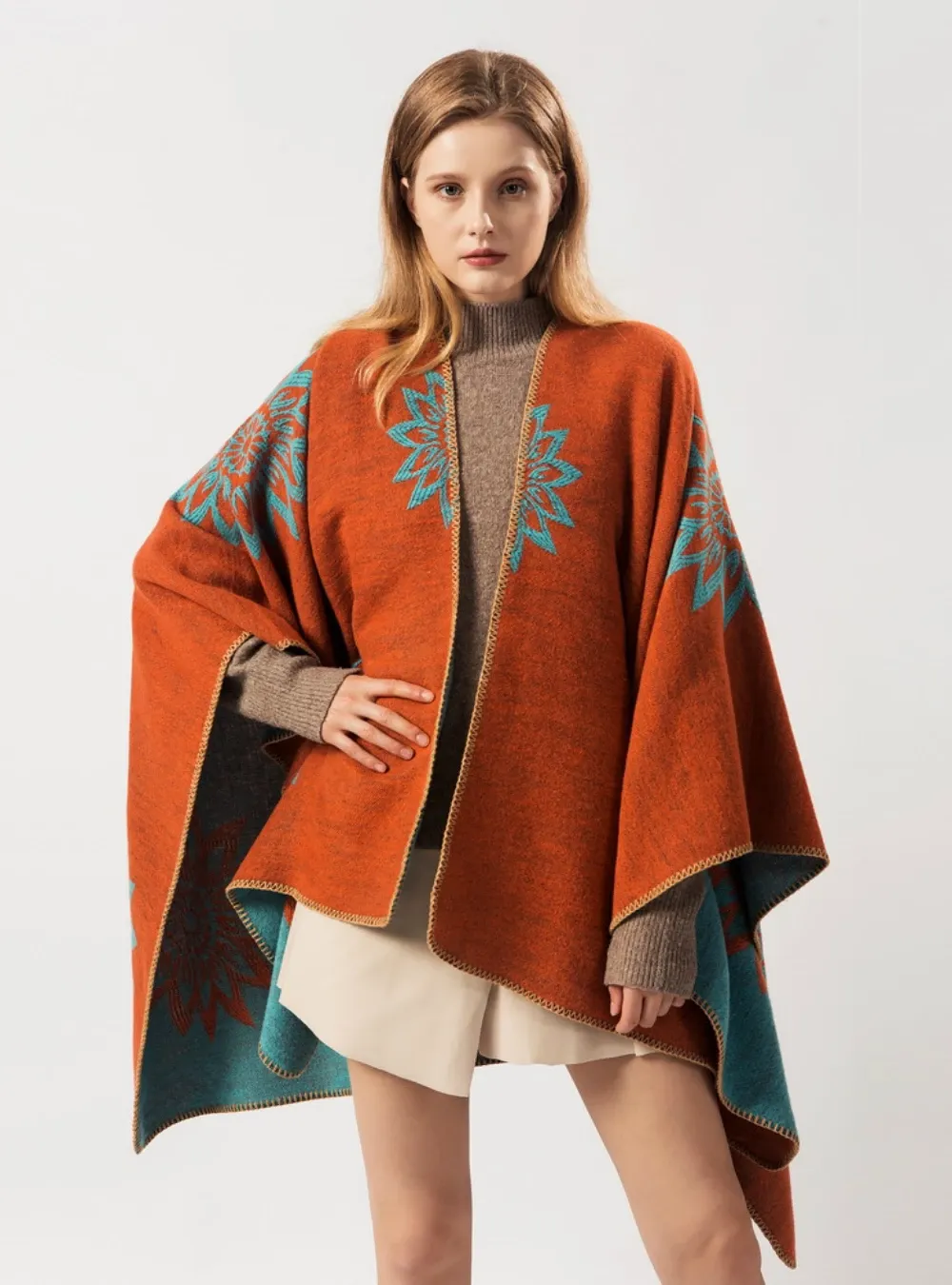 SHAWL DUAL-PURPOSE WARM DOUBLE CASHMERE FLOWER CAPE