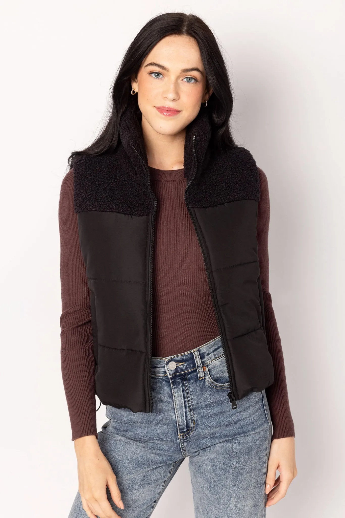 Sherpa Trimmed Puffer Vest