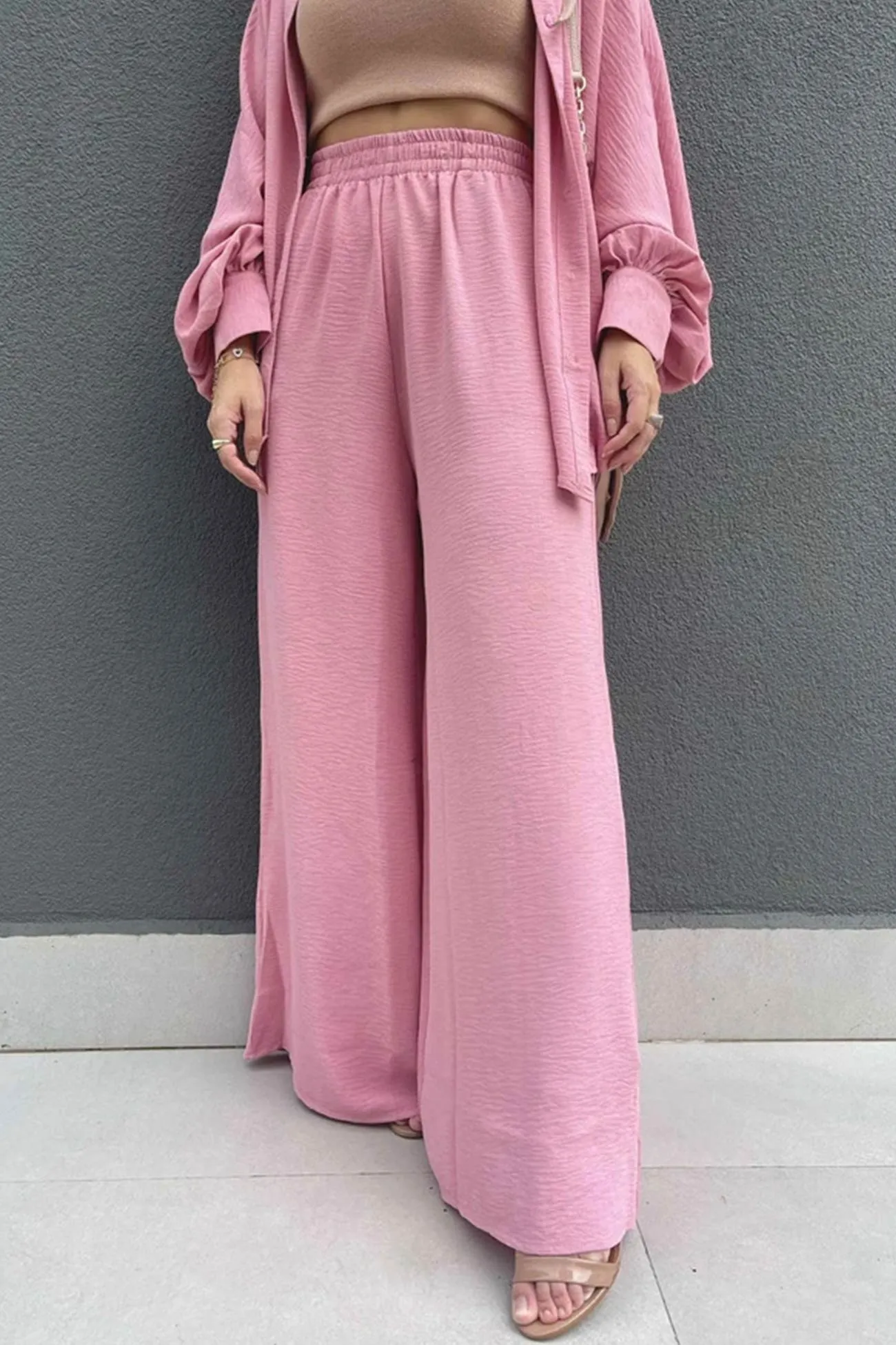 Single-breasted Lantern Sleeve Shirt Long Pants Set