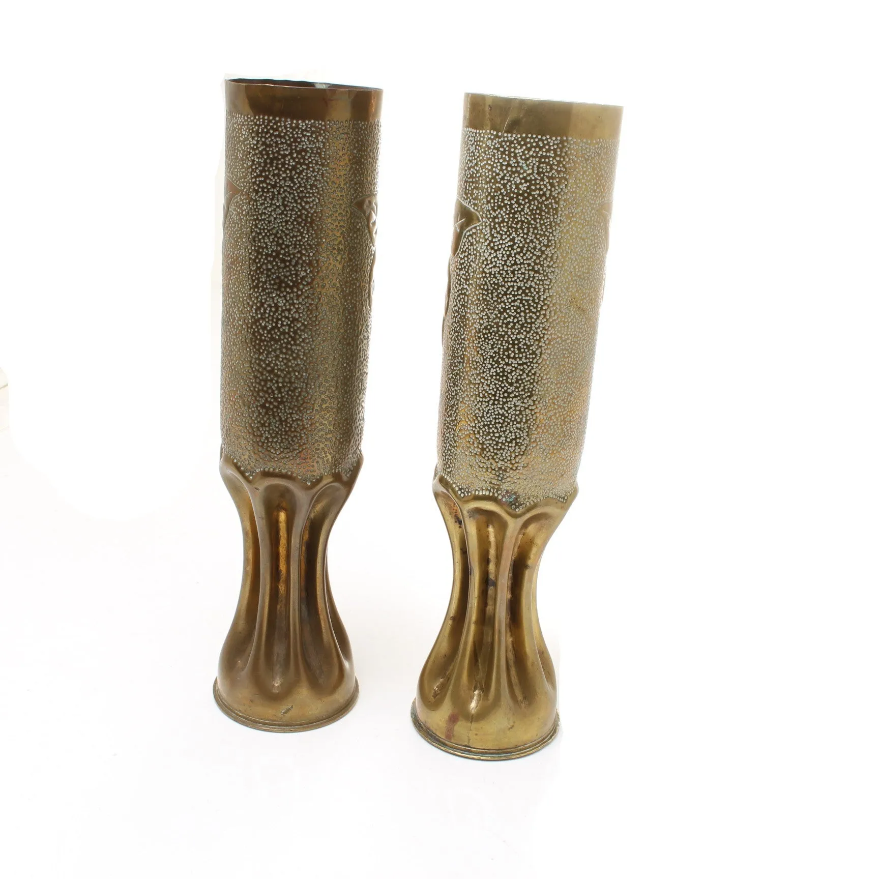 SOLD - Pair Of World War Decorative Trench Art Shells