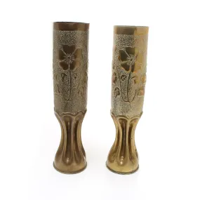 SOLD - Pair Of World War Decorative Trench Art Shells