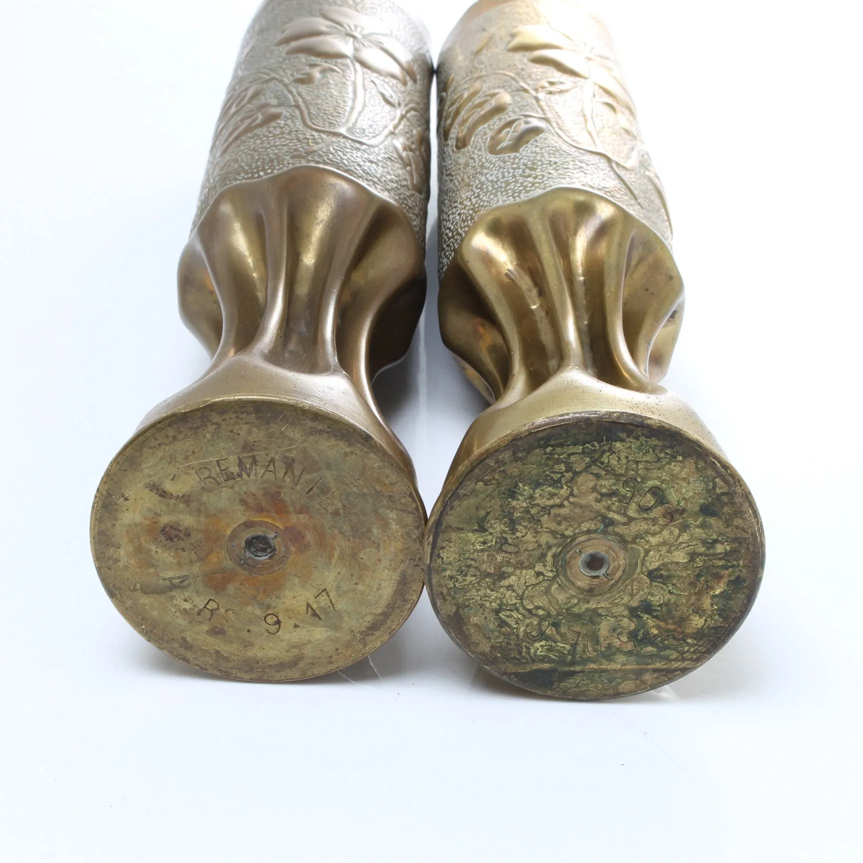 SOLD - Pair Of World War Decorative Trench Art Shells