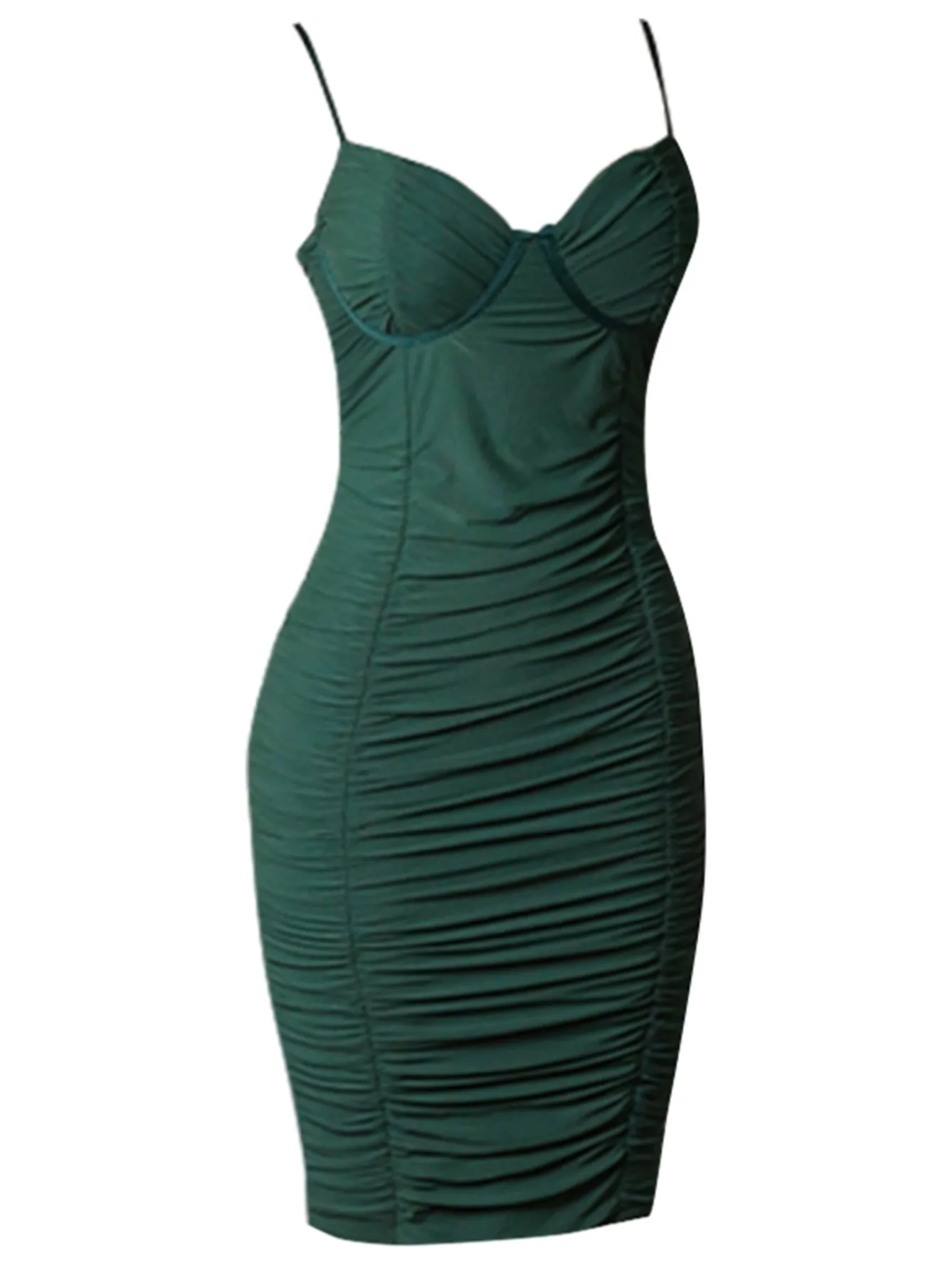 Spaghetti Strap Green Bandage Dress Summer Night Club V Neck Draped Evening Celebrity Party Dresses Outfits