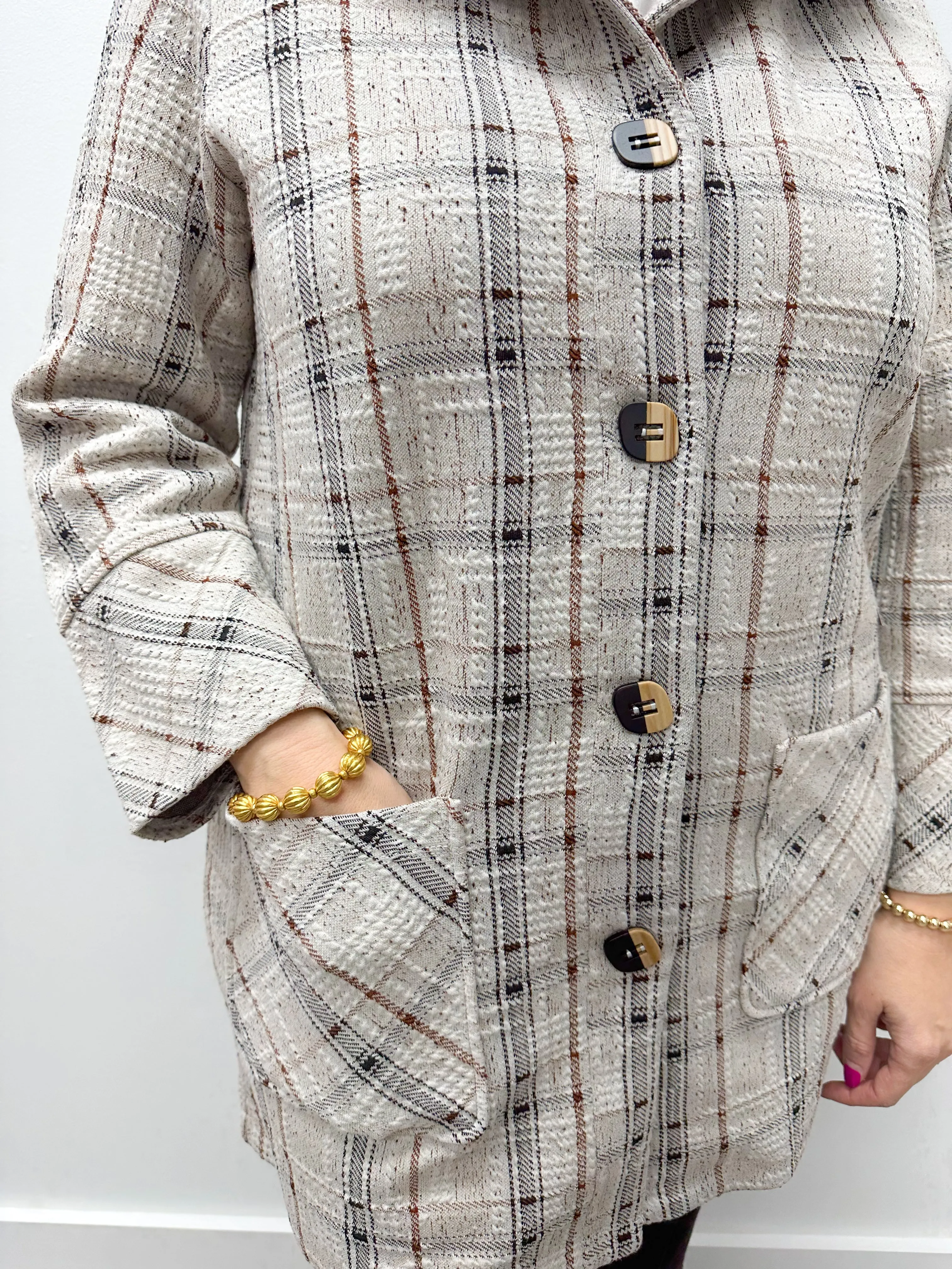 Speckle Knit Plaid Car Coat - Putty