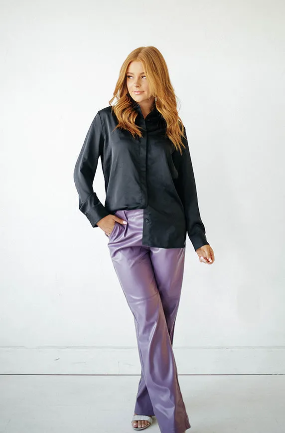 Stanbury Black Satin Blouse - FINAL SALE